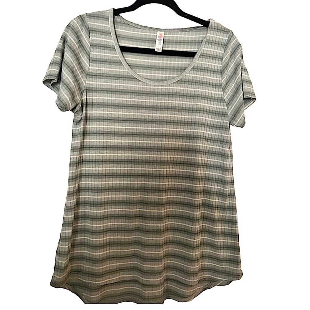 Lula Roe Women’s Green and White Striped Tee
